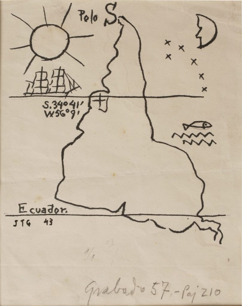 Joaquin Torres-Garcia. América Invertida (1943). Tinta sobre papel. 22x16cm. Colección Museo Torres Garcia, Montevideo.